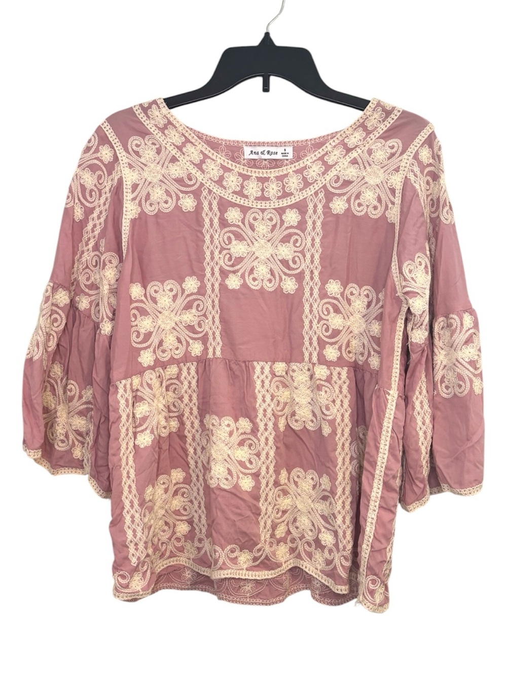 Ana & Rose Dusty Rose Embroidered Peasant Tunic